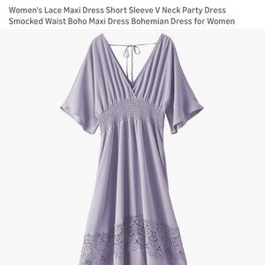 Lilac V-Neck Maxi Dress with Lace Trim